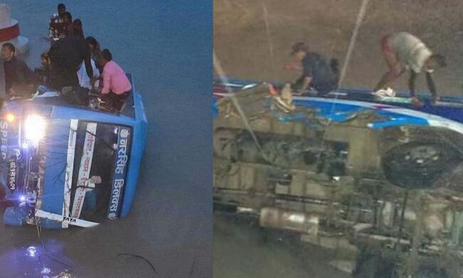 १७ यात्रु बोकेको बस सप्तकोसीमा खस्यो